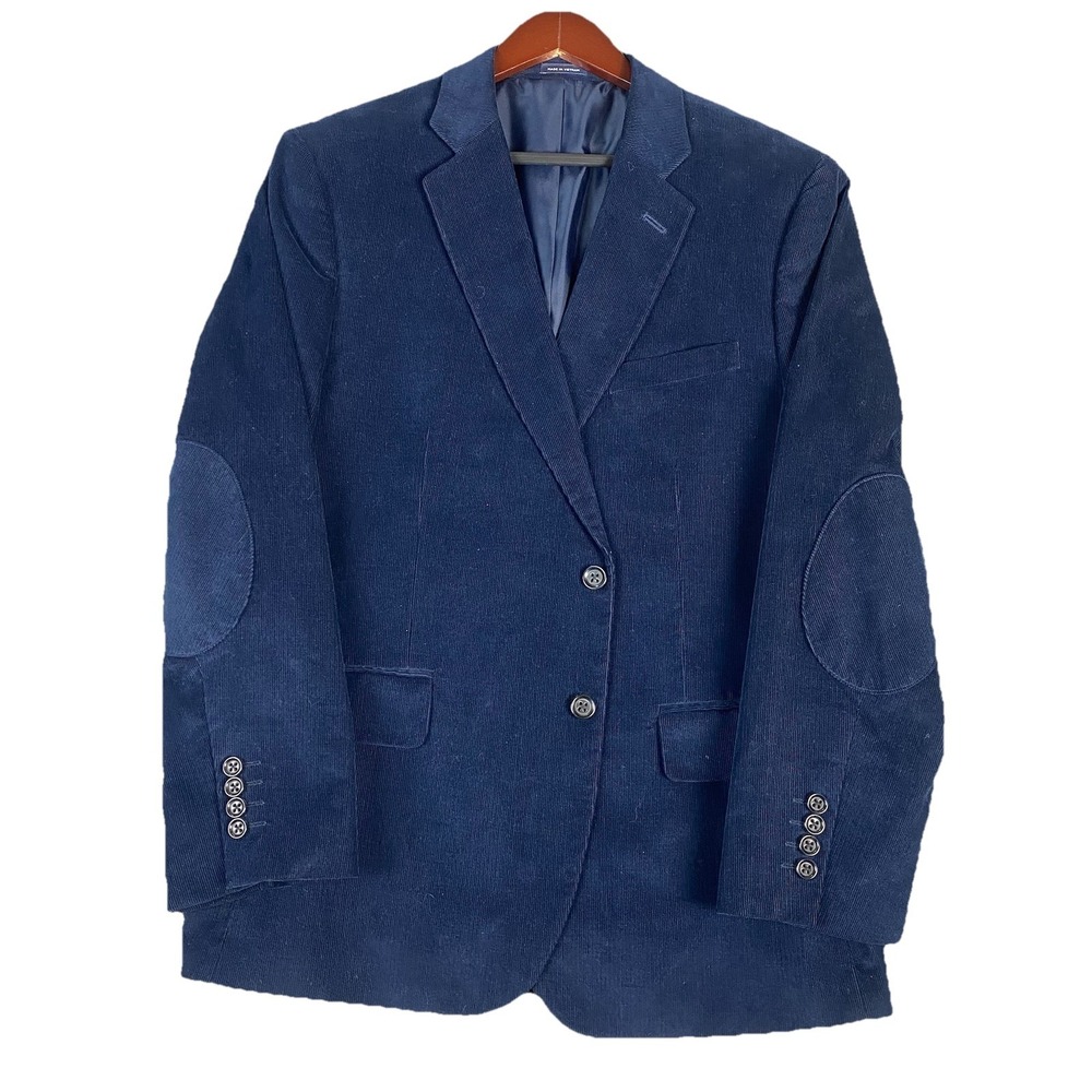 Stafford Corduroy Blazer 44S Navy Elbow Patches Surgeon Cuff Preppy Academia New
